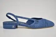Chanel 22P Mademoiselle Coco Sling Light Blue Denim Slingback Ballet Flat 36