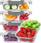 Glass Meal Prep Containers 2 Compartments, 5 Packs 36 oz, Airtight Glass Lunch