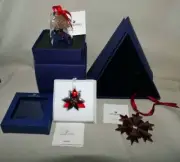 3 New Swarovski Christmas Ornaments Poinsettia Bell Red Snowflake 5064278 +++