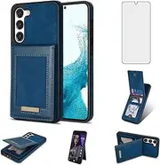[Asuwish] Phone Case for Samsung Galaxy S23 5G Wallet Cell Cover with Tempered Glass Screen Protector and RFID Slim Credit Card Holder Slot Stand S 23 23S GS23 G5 SM-S911U 6.1 inch Women Men Blue