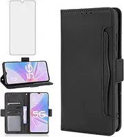 [Asuwish] Compatible with Oppo A58 5G/A78 5G/A58X/A1X Wallet Case and Tempered Glass Screen Protector Card Holder Stand Kickstand Leather Flip Phone Cover for A 78 CPH2483 Women Men Black