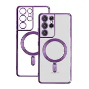 For Samsung Galaxy S21 Ultra MagSafe Magnetic Case with HaloLock Shockproof Military Grade Protection Scratch Resistant Back Protective Cover (Purple)