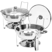 2Pack Round Chafing Dish Buffet Set 4.5L Bain Marie with Glass Lid Fuel Holder
