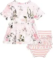[Posh Peanut] Short Sleeve Basic Peplum Top & Bloomer Set - Ruffled Bummie Set - Soft Viscose from Bamboo