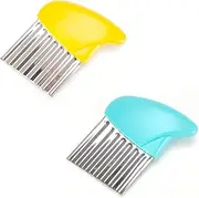 Crinkle Cutter 2 Pack Cutting Tool French Fry Slicer Potato Cutter Fruit Vegetable Wavy Chopper Knife Stainless Steel (Yellow and Blue)