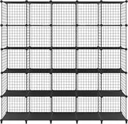 Metal Wire 25 Cube Storage Grid Organizer DIY Modular Cabinet for Toys Books Clothes Black