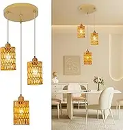 FORCOSO 3-Light Rattan Boho Pendant Lamp, Brown, 24x30cm, E27, Indoor, Multiple Rooms