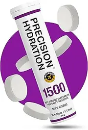Precision Hydration Lite Electrolyte Drink - Multi Strength Effervescent Hydration Tablets - Combats Cramp - Low Calorie, Gluten Free, Vegan/Vegetarian Friendly, NSF (1 Tube, 1500mg/L - Purple Tube)