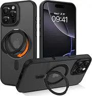 BENTOBEN iPhone 16 Pro Max Case, 360° Rotatable Magnetic Stand [Compatible with MagSafe] Slim Phone Cases with Ring Holder, Rugged Back Shockproof Protective Cover for iPhone 16 Pro Max 6.9", Black