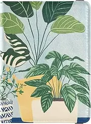 [Amooorous] Houseplants Blue and White Pots Leather decorative passport holder for travel family Vaccine Case Protector Cover Wallet Passport Holder Waterproof, houseplants blue and white pots, 1 size,