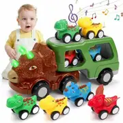 Dinosaur Truck Toys 5in1 Push Pull Back Vehicles Kids Car Set Light Sound Interactive Christmas Birthday Gift Toddler 3+