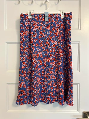 NWT Ann Taylor blue w/ pink red floral pull on lined skirt, LP