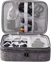 SEWACC Layers Electronics Carrying Case Travel Organizer Bag for Cables Power Banks U Disks and Accessories Compact Grey Tech Storage