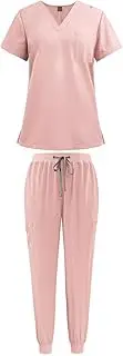 [Generic] Women Scrub Uniform Set V Neck and Jogger Pants for Healthcare