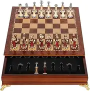 15-Inch Wooden Chess Set with Storage Drawers – Large Chess Board, Extra Queens, Metallic & Wooden Pieces – Ideal for Adults & Beginners – Premium Gift Packaging