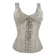Bridal Floral lace up Over Bust Beige Corset with Side Zipper Body Sharper