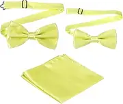 [uxcell] Bow Tie for Men, Adjustable Bow Ties with Pocket Square Solid Color Triple Fold Pre-tied Bow Ties Sets for Wedding, Parties, Dinner, and Business (Yellow, 2Size)