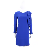 在飛比找Yahoo奇摩購物中心優惠-BOUTIQUE MOSCHINO 藍色荷葉滾邊長袖洋裝