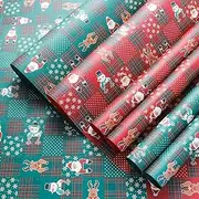 Christmas Wrapping Paper Sheets,8 Sheets 19X19inch Kraft Wrapping Paper with Christmas Trees Elk Santa Snowman Snowflakes Printed Checker Style Art Paper Crafts for Flowers Gift Wrap DIY Craft for Party