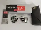 ️‍NEW Ray Ban RB3025 58mm Aviator Glossy Silver Mirrored Unisex Sunglasses