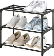 [SOKOSEN] 3-Tier Small Shoe Rack, Metal Stackable Kids Shoe Shelf Storage Zapateras Organizer,Narrow Shoe Rack Sturdy for Closet Hallway Entryway Living Room Bedroom (Black)