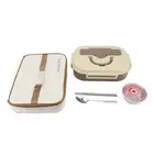 (Khaki)Lunch Container With Soup Bowl Chopsticks Spoon 304 Stainless Steel 4 JY