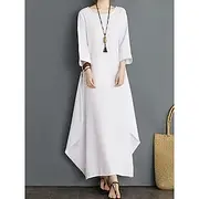 Women's White Dress Long Dress Maxi Dress Cotton Pocket Vacation Streetwear Crew Neck Long Sleeve Black White Red Color