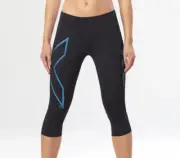SALE | 2XU Ice Mid Rise Womens Compression 3/4 Tights - Black/Ice Blue