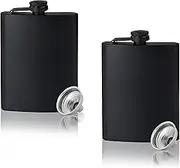 MIZOXY 2 pcs 8 Oz Hip Flask for Liquor for Men Matte Black Stainless Steel Leakproof and Funnel, with Never-Lose Metal Cap, Drinking Flasks for Gift, Camping, Wedding Party, Groomsmen Gifts