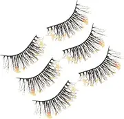 DRESSOOS Fluffy Fake Lashes for Women Girls 3 Pairs Natural False Lashes Kit Glitter Eyelashes for Stage Performance