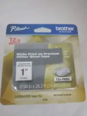 Brother TZe-PR955 P-Touch Premium Laminated Tape White Print on Glitter Silver