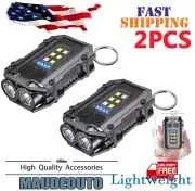 2PCS Rechargeable Mini EDC Keychain Flashlight Compact Pocket COB Light Night