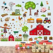 Funny Farm Wall Decals Cartoon Farm Animal Wall Stickers Removable Farmhouse Vegetable Farm Cow Horse Chicken Wall Stickers Farm Life Wall Decals for Kids Room Nursery Playroom Classroom Decor