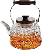 1000ml(34oz) Glass Teapot, European Style Afternoon Tea Pot with Removable Infuser, High Temperature Resistant Flower Embossed Teapot for Home (Transparent)