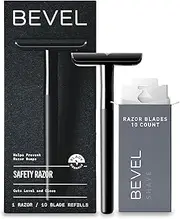 Bevel Safety Razor with Brass Weighted Handle and 10 Double Edge Safety Razor Blade Refills, Single Blade Razor for Men, Designed for Coarse Hair to Prevent Razor Bumps, Black