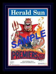 MELBOURNE DEMONS 2021 MARK KNIGHT PREMIERSHIP AFL FRAMED GRAND FINAL POSTER