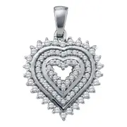 14k White Gold Round Diamond Concentric Heart Pendant 1/3 Cttw