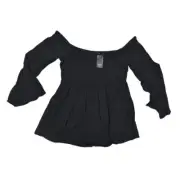 NEW Torrid Plus Size 2 Black Rayon Blouse Off Shoulder BLK Chlls Smckd