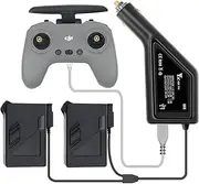 Hanatora 3 in 1 Battery Car Charger for DJI FPV Drone and Remote Controller,Charge Two Battery 12v DC Multi Rapid Charging Hub