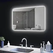 [ELEGANT] Bathroom Wall Mount Mirror White Light LED Mirror Back-lit Bathroom Makeup Mirror with Touch Sensor, 80x50 cm