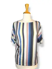 ST JOHN Stretchy Jersey Top Vertical Striped Tee Multicolor Pastel sz M New $295