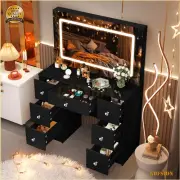 Dressing Table Vanity Desk With Large LED Makeup Mirror 7 Drawers & Crystal Pull