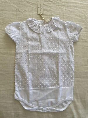 NEW GREY ELEPHANT BOUTIQUE DESIGHNER WHITE RUFFLE BODY SUIT BLOUSE 24M