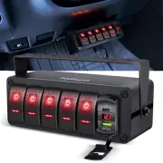 5 Gang Rocker Switch Box 12V SPST on off Toggle Switches PD Type C and QC 3.0...