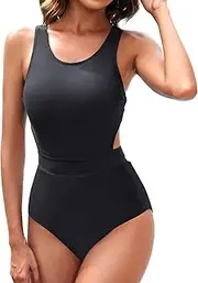 [Tempt Me] Women One Piece Swimsuits Tummy Control Cutout Bathing Suit for Teen Girls Zip Up Monokini