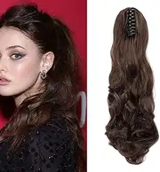 Hair Extensions Braid Hairpiece Clip-in Ponytail Extensions Claw Ponytail Hair Extensions Cheap Like Real Hair Wavy Curly Synthetic Hair Long Voluminous (Ash Brown)