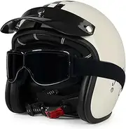 Retro Motorcycle Helmet 3/4 Open Face Motorbike Helmet with Goggles Vintage Style for Men Women, DOT/ECE Approved
