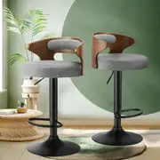 Oikiture 2x Bar Stools Kitchen Gas Lift Swivel Chairs Stool Wooden Barstool Grey