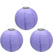 Solar Chinese Lantern Lights 3 Pack 12inch Round Solar Lanterns LED Nylon Hanging Light Waterproof Outdoor Decorative Lights for Home Patio Garden Yard Wedding Party Bedroom (Purple)