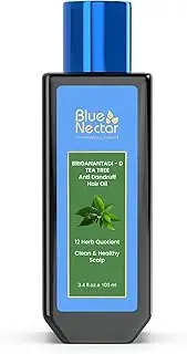 Blue Nectar Anti Dandruff Hair Oil with Neem & Tea Tree Hair Oil | Ayurvedic Non-Sticky Hair Oil for Dry Scalp and Dandruff | 100% Natural Hair Oil for Men & Women (12 Herbs, 100ml)